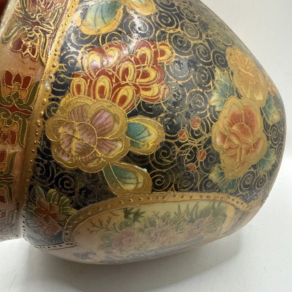 Vintage Satsuma Style Porcelain Fishbowl Planter Gold Trim5